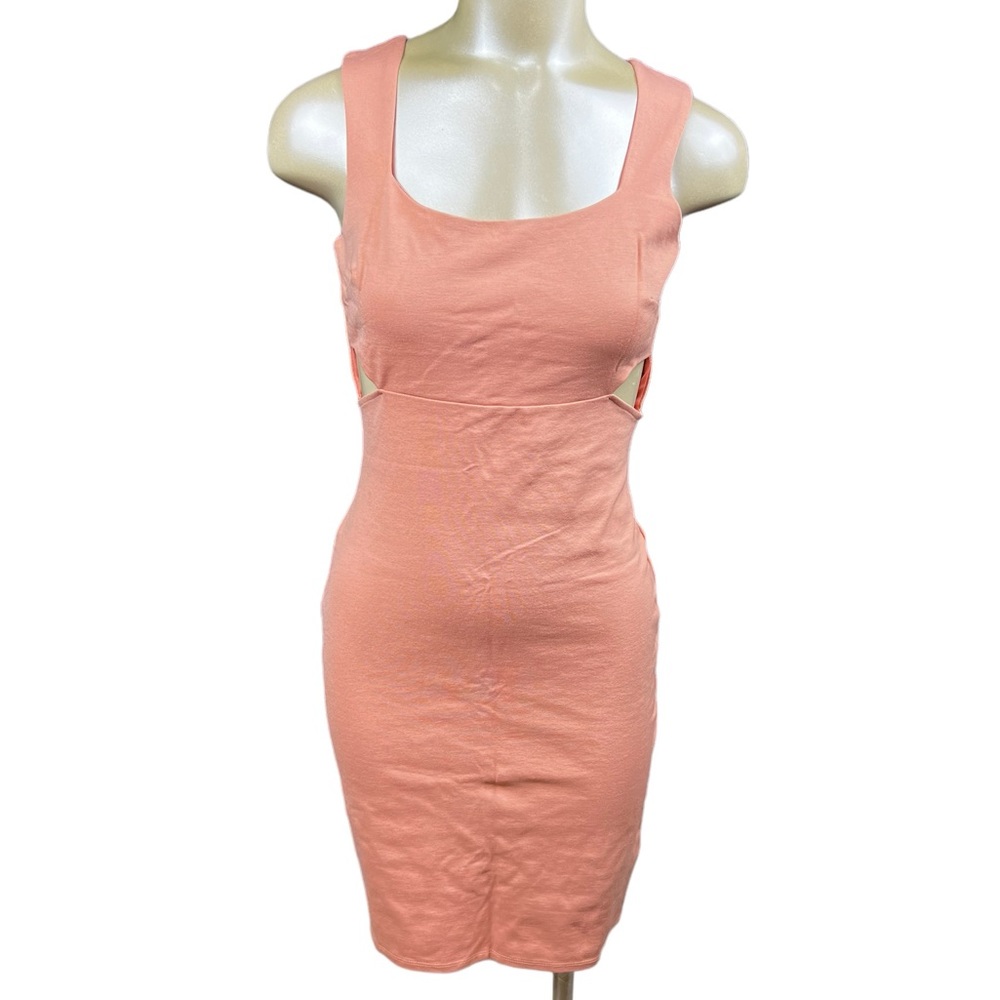 Lulus Solemio Peach Coral Bodycon Cutout Dress Sz M cross back strappy - Picture 1 of 5